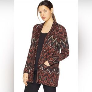 Lucky Brand Long Ikat Open Front Cardigan Sweater red/Multi Large womens